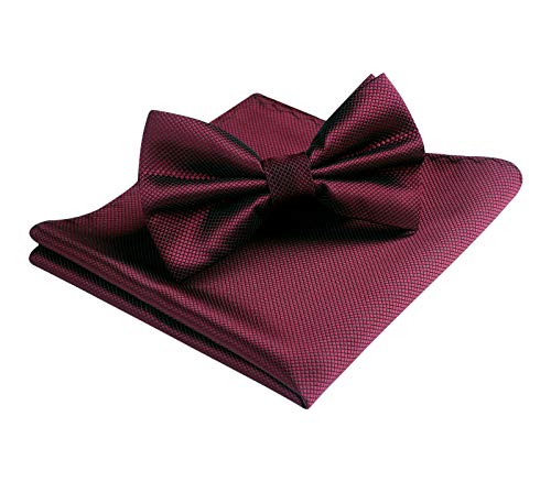 Image of HISDERN Bow Ties for Men Solid Color Pre-Tie Bow Tie and Pocket Square Set Classic Formal Tuxedo Bowties for Wedding Party