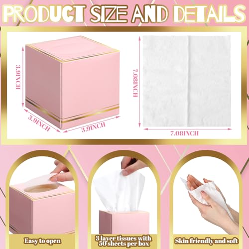 Image of Fourluoo 12 Pack Facial Tissues Cube Boxes Face Box 600 Sheets 3 ply Soft Paper Square Tissues Bulk for Car Pocket Toilet Household Bedroom Family(Pink)