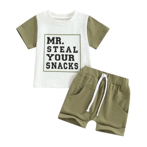 Image of Toddler Baby Boy Summer Clothes Letter Print Short Sleeve Shirt Tops and Shorts Set Summer Outfit 2Pcs