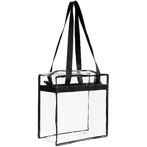 Bolsas transparentes aprobadas por el estadio con cierre de cremallera, bolsa de hombro cruzada con correa ajustable, bonitas bolsas de mano para mujer, Black, Talla única