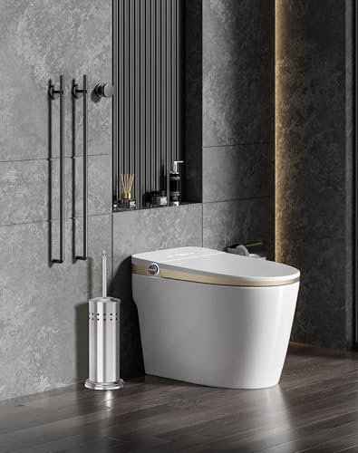 Image of Dowry Toilet Plunger with Holder for Bathroom Silver | Hidden Toilet Bowl Cleaners Long Handle with Cover Powerful Force Suction Cup Heavy Duty Deep Cleaning