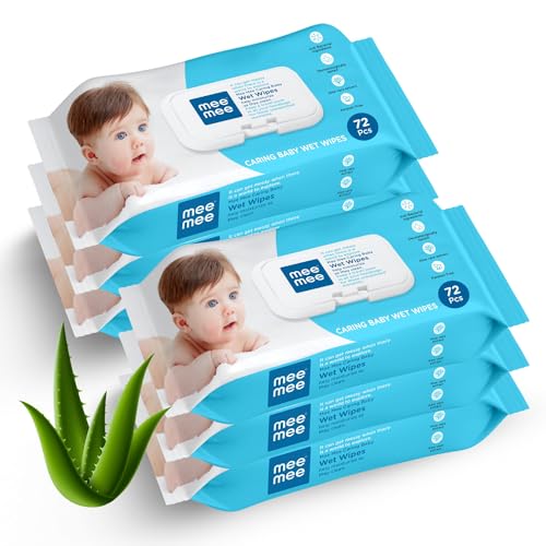 Mee Mee Soft Gentle Baby Wet Wipes | 72 Wipes x Pack of 6-432 Wipes | Infused with Aloe Vera and Vitamin E | Paraben & Sulphate Free | Cleansing Wipes | Wipes Combo for Babies