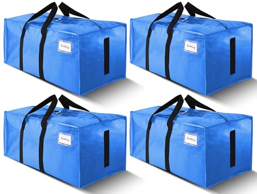 Image of HOMESURE 4 Pack Large Strong Moving Bags with Zippers & Carrying Handles - Water-Resistant - Heavy Duty Storage Tote for Space Saving, Fold Flat, Alternative to Moving Box (Sky Blue)