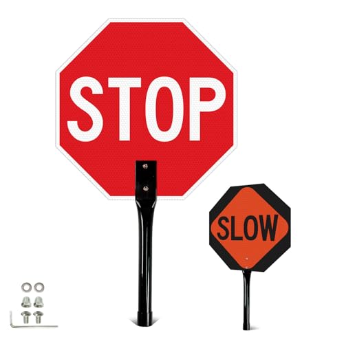T&R (1 Pack) Stop Slow Sign with Handle, 13 x 13 Inches Double Sided...