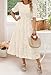 ZESICA Women's 2025 Summer Short Puff Sleeve Crewneck Smocked Floral Lace Flowy A Line Tiered Maxi Dresses,Beige,X-Large