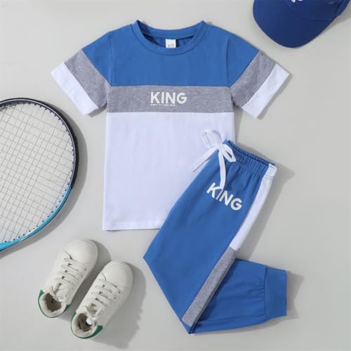 6-12 Years Kid Boys Clothes Outfits Casual Crew Neck Colorblock Short Sleeve Top Fall Pants Set4