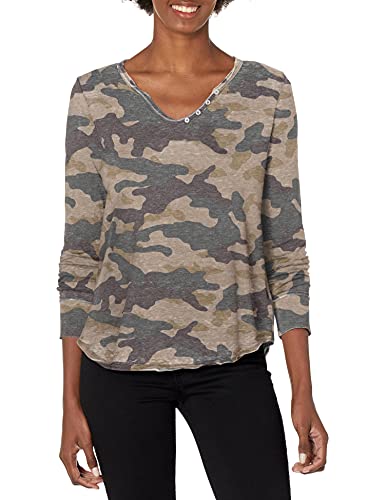 William Rast Women's Candice Henley Long Sleeve Tee Shirt, Cedar-Camo, Medium