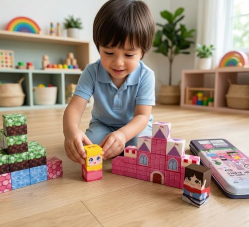 Image of Happy Hues 38Pc Mini Magnetic Blocks - Princess Castle Travel Toy for Kids 3+ | Screen-Free STEM Building Toy, Magnetic Pixel Cubes with Portable Storage Tin for Road Trips & Flights