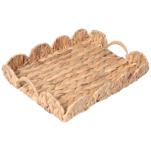Flaroey Bandeja rectangular para servir con borde festoneado, bandeja rectangular con asas incorporadas, bandeja para mesa de café