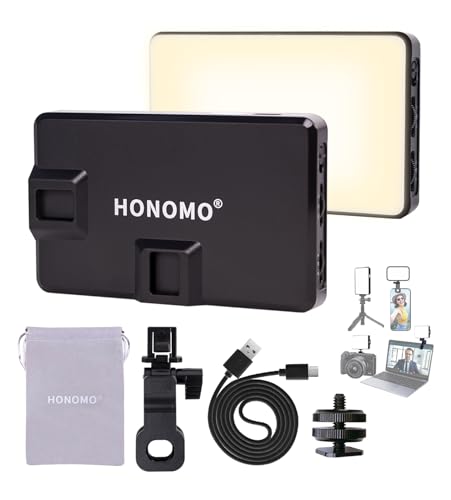 HONOMO 120LED 3000mAh wiederaufladbare Selfie-Licht, taschengroßes Clip-On-Fülllicht kompatibel mit Telefon, Kamera und Laptop für Bilder, Videos, Tiktok-Live-Streaming, Zoom-Meetings mit Tragetasche