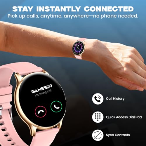 Image of GameSir Glavito Round Dial Smartwatch with 1.49 inch AMOLED Display, 100+ Sports Modes, IP67, Bluetooth Calling, Functional Crown Control, Health Tracking, 100+ Watch Faces for Men & Women (Pink)