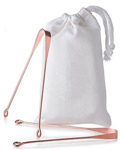 Copper Tongue Scraper Ayurvedic Tongue Cleaner for Bad Breath Treatment - Rose Gold 100% BPA & Plastic Free Metal Tongue Scrapers for Adults and Children - Pack of Two