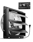 HG Power 12 Inch Attic Fan with Thermostat, 971 CFM Shutter Exhaust Fan with Smart Temperature Humidity Controller, Wall Mounted Greenhouse Fan with EC Motor for Garage, Shed Ventilation, Black
