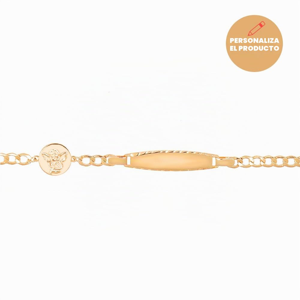 Sakrami Pulsera de Oro Grabable Angioletto Niños + Joya con Caja Personalizada + Idea de Regalo de Niña para Nacimiento, Bautizo y Comunión Ocasiones Especiales + Caja de Regalo