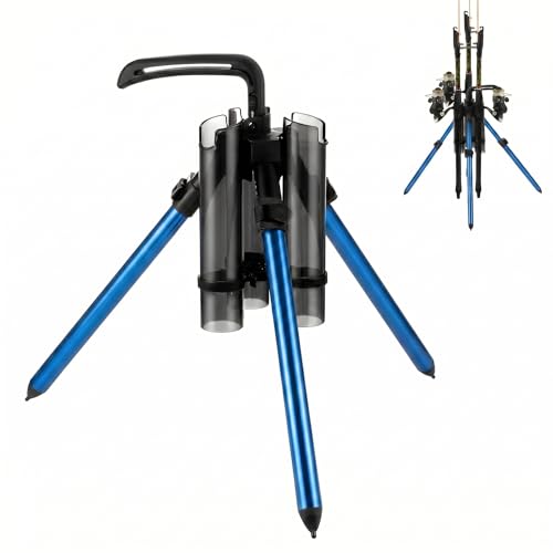 Gisafai Fishing Rod Carrier Surf Fishing Holder Foldable Pole Holder Stand 3 Rod Portable Vertical Beach Pole Storage Freestanding Rack for Fisherman Garage Home Outdoor (24.41 Inches Blue)