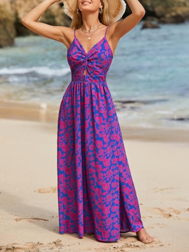 Image of CUPSHE Women's Maxi Dress Floral Print Twisted V Neck Sleeveless Long Dress Summer Casual Dress