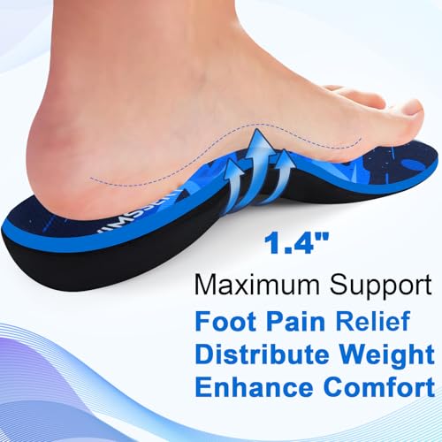 Image of Plantar Fasciitis Relief Insoles, 220+ lbs High Arch Support Inserts for Men Women, Orthotics Inserts for Flat Feet, Work Boot Shoe Insole for Men Women, Absorb Shock with Every Step
