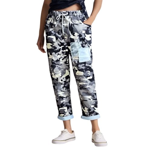 Women's Cotton Capri Camo Pants Plus Size Drawstring Loose Fit Cropped Camouflage Print Pant Summer Casual Trousers2