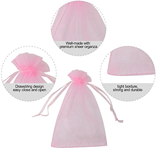 Image of HRX Package 100pcs Pink Organza Bags,4 x 6 inches Wedding Christmas Favors Gift Drawstring Bags Jewelry Pouches