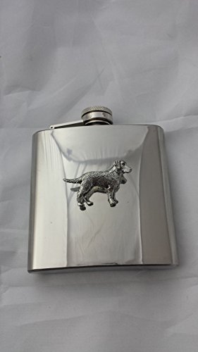 Flasque Labrador étain anglais et acier inoxydable, artisanat de prestige