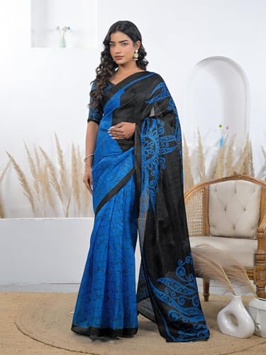 Image of SIRIL Women's Cotton Printed Saree With Unstitched Blouse Piece