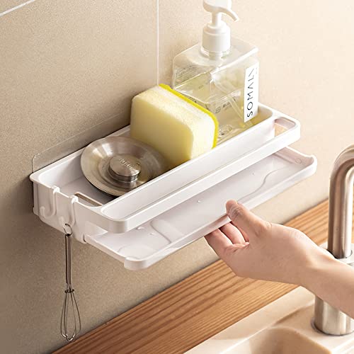Toski Porta Spugne Lavello Cucina da Appendere Senza Forare, Bianco, Organizer con Vassoio