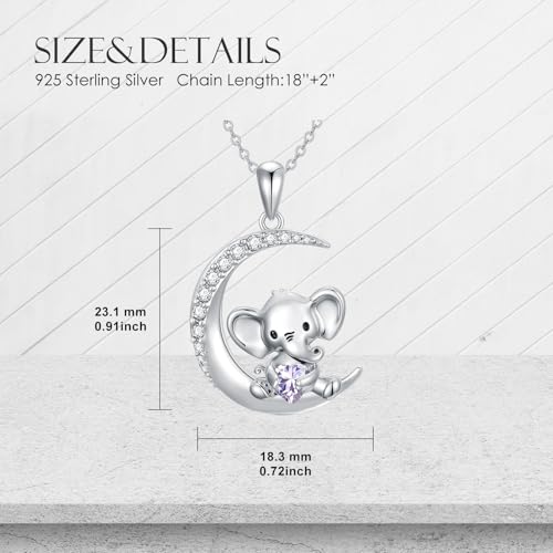 Image of PROESS Animal Birthstone Necklace 925 Sterling Silver Otter /Axolotl /Hippo /Elephant /Dachshund /Monkey /Red Panda Pendant Necklace Animal Birthstone Jewelry Gifts for Women