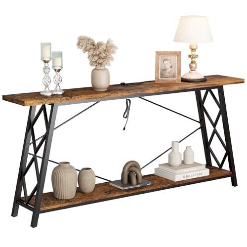 Tavolo consolle rettangolare lungo 160 cm, tavolino da caffè dietro il divano, tavolo da fattoria (marrone rustico