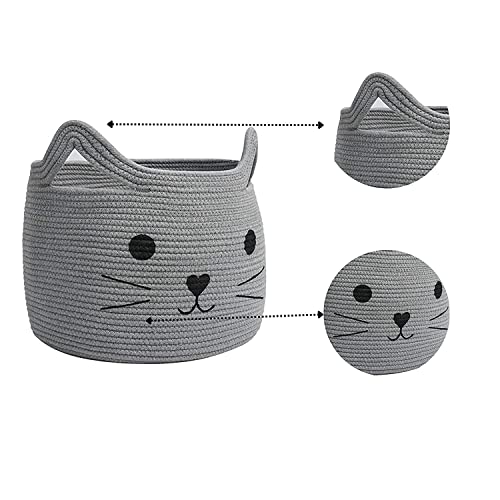 Image of ALBY Woven,Tall Wicker Laundry Basket for Blankets,Clothes,Pillows,Toys,Shoes Large Cotton Laundry Hamper for Bedroom Living Room Bathroom Nursery (15d'' x 12h'' inch, Grey cat)
