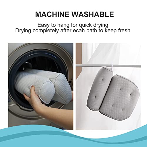 Idle Hippo Ergonomic bath headrest pillow with 6 Large Suction Cups Organic Tencel Luxury Spa Pillow Upgraded Technology Head, Neck, Back and Shoulder Support - Fits All Bathtub and Home Spa - Grey - Image 7