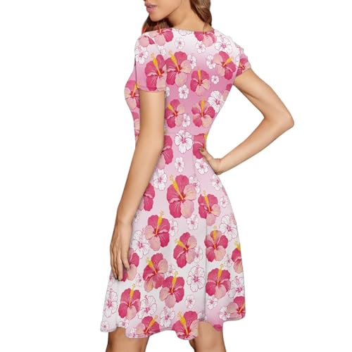 Image of HUGS IDEA Womens Puffy Swing Midi Dress Round Neck Short Sleeve Party A-Line Dresses