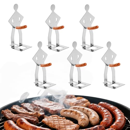 Zorythm 6PCS Funny Hot Dog Holder and Sausage Stand-Standing Man Sausage Barbecue Rack-Hot Dog Grill Holder Man-Portable Reusable Stainless Steel Hotdog and Sausage Roaster for BBQ, Camping