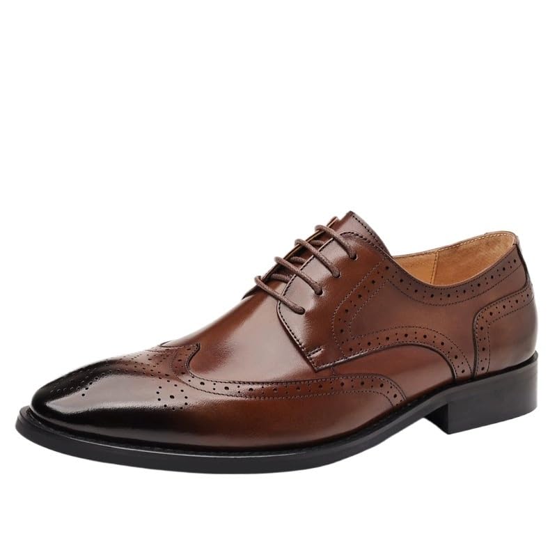 Mens Brogue Oxford Leather Dress Shoes British Style Business Formal Lace-Up Carved Genuine Leather Footwear