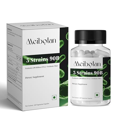 Meibotan Probiotics Supplement 3 Strains with 90 Billion CFU For Men & Women with Prebiotics - Gut Support, Digestion, Immunity Support, Detox & Cleanse - 120 Vegetarian Capsules,Age 55+