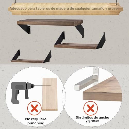 Soportes de Estante Flotante de Hierro Negro para Paredes Sin Espacio 20cm 4
