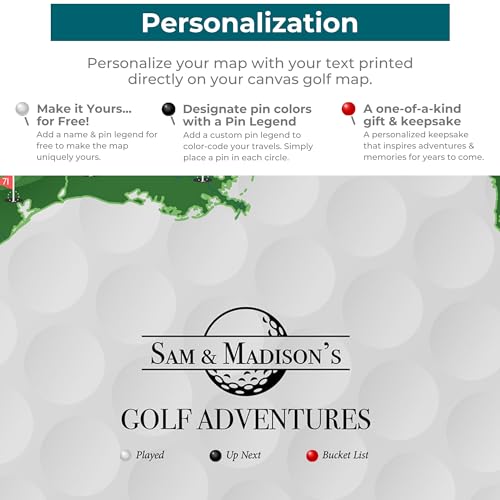Image of Push Pin Travel Maps Top 200 Golf Courses USA Canvas - Personalized Golf Course Tracker with Pins, Framed Golf Wall Decor - White Float Frame - 34 inch x 51 inch