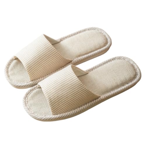 Premium Comfort All Seasons Stripes Linen Cushion Sole Women's House Slippers Indoor Soft Home Slip On Shoes