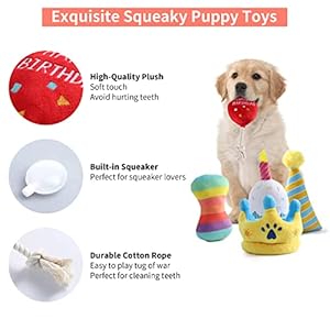 Toozey Birthday Theme Puppy Toys, 5 Pack Dog Squeaky Toys for Teething Small Dogs, Durable Puppy Teething Chew Toys for Small Medium Dogs, Stuffed Plush Puppy Chew Toys, Dog Birthday Gift Toys