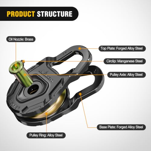Image of Nilight Forged Snatch Block 18 Ton Winch Pulley System E-Coated Rustproof | Off Road Recovery Accessory for Synthetic Rope Steel Cable Truck UTV ATV