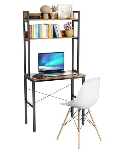 Image of Aquzee Small Desk with Shelves, Computer Desk with Hutch, 31 inch