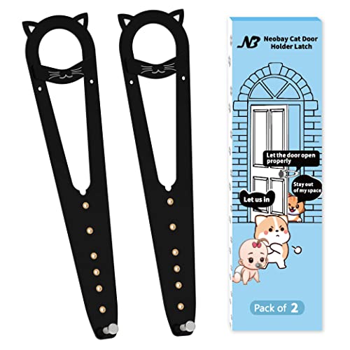Neobay Cat Door Latch with Stabilizer 7 Sizes Adjustable Cat Door Holder Latch Keeps Dog Out of Litter Box No-Drill Alternative to Pet Gates & Interior Cat Door Black 2 Packs