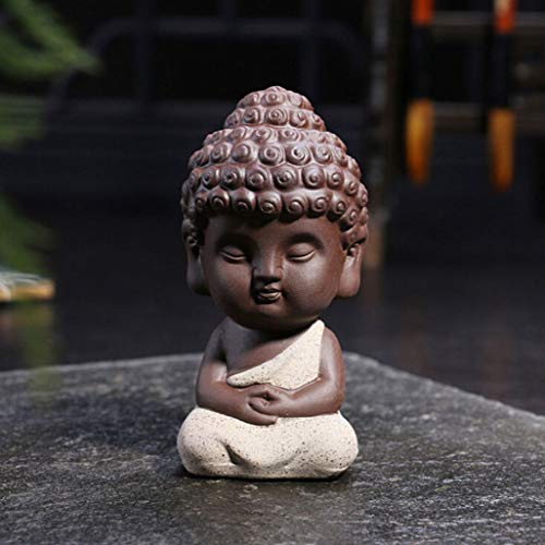 Statue de Bouddha et mini moine zen en céramique violette pour déco