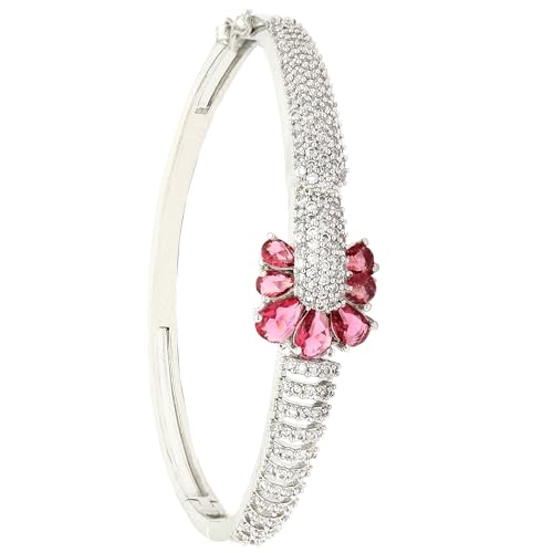Image of ZENEME Rhodium-Plated Square Shaped American Diamond Studded Kada Bracelet For Girls and Women