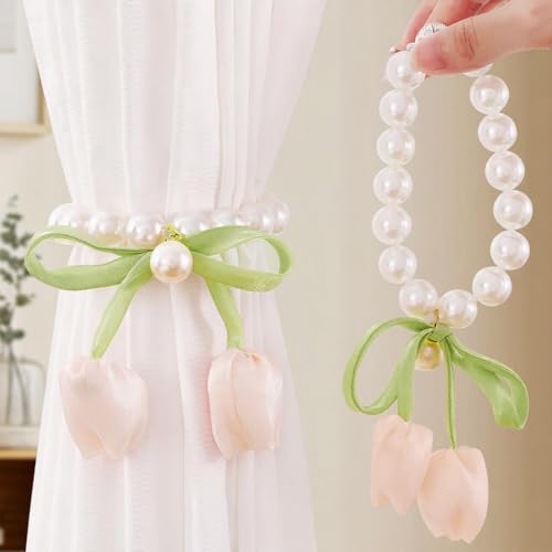 Image of HASTHIP Curtain Tiebacks, Curtain Holders with Tulip Flower Charm Elegant Decorative Holdbacks for Sheer, Home Living Room Bedroom Decor Tie Backs