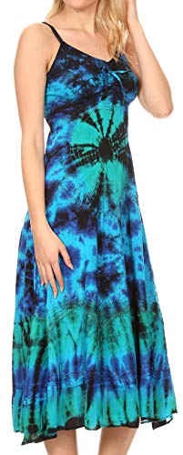 Image of Sakkas Adela Women's Tie Dye Embroidered Adjustable Spaghetti Straps Long Dress