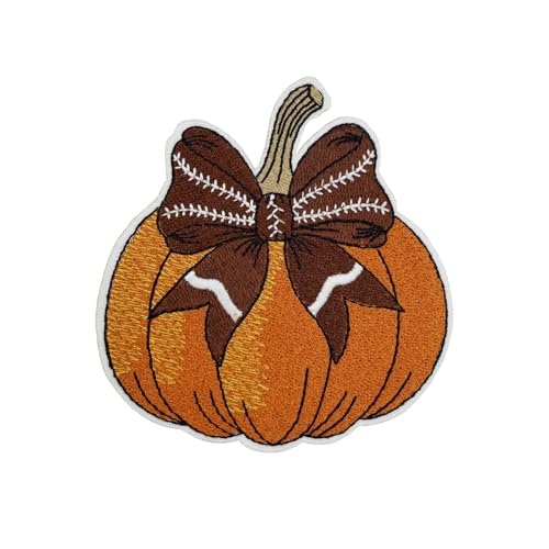 3.5'' Thanksgiving Pumpkin Football Embroidered Iron On Patch, Autumn Fall