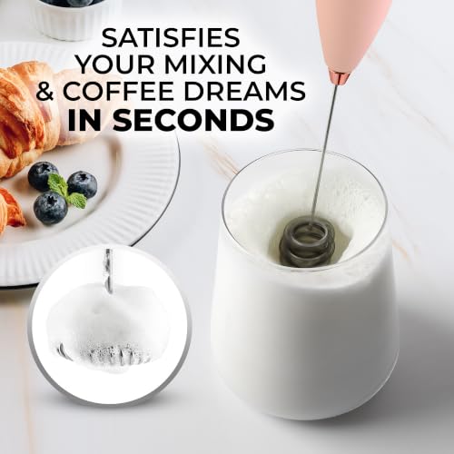 Image of Zulay Kitchen Powerful Milk Frother Wand With Duracell Batteries - Ultra Fast Handheld Drink Mixer - Electric Whisk Foam Maker for Coffee, Lattes, Cappuccino & Matcha - Triple Whisk - Peach Radiance