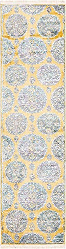 Rugs.com Paragon Collection Rug – 8 Ft Runner Yellow Medium-Pile Rug Perfect for Hallways, Entryways
