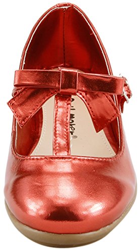The Doll Maker Metallic Red T Strap Flat-Red2