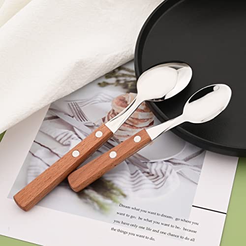Natural Wood Dinner Spoons Set, Uniturcky 7.9" Spoons Silverware, 304 Stainless Steel Table Spoon With Wooden Handle, Rivet Handle Design, Portable Soup Spoons, Set Of 8 #TOP5